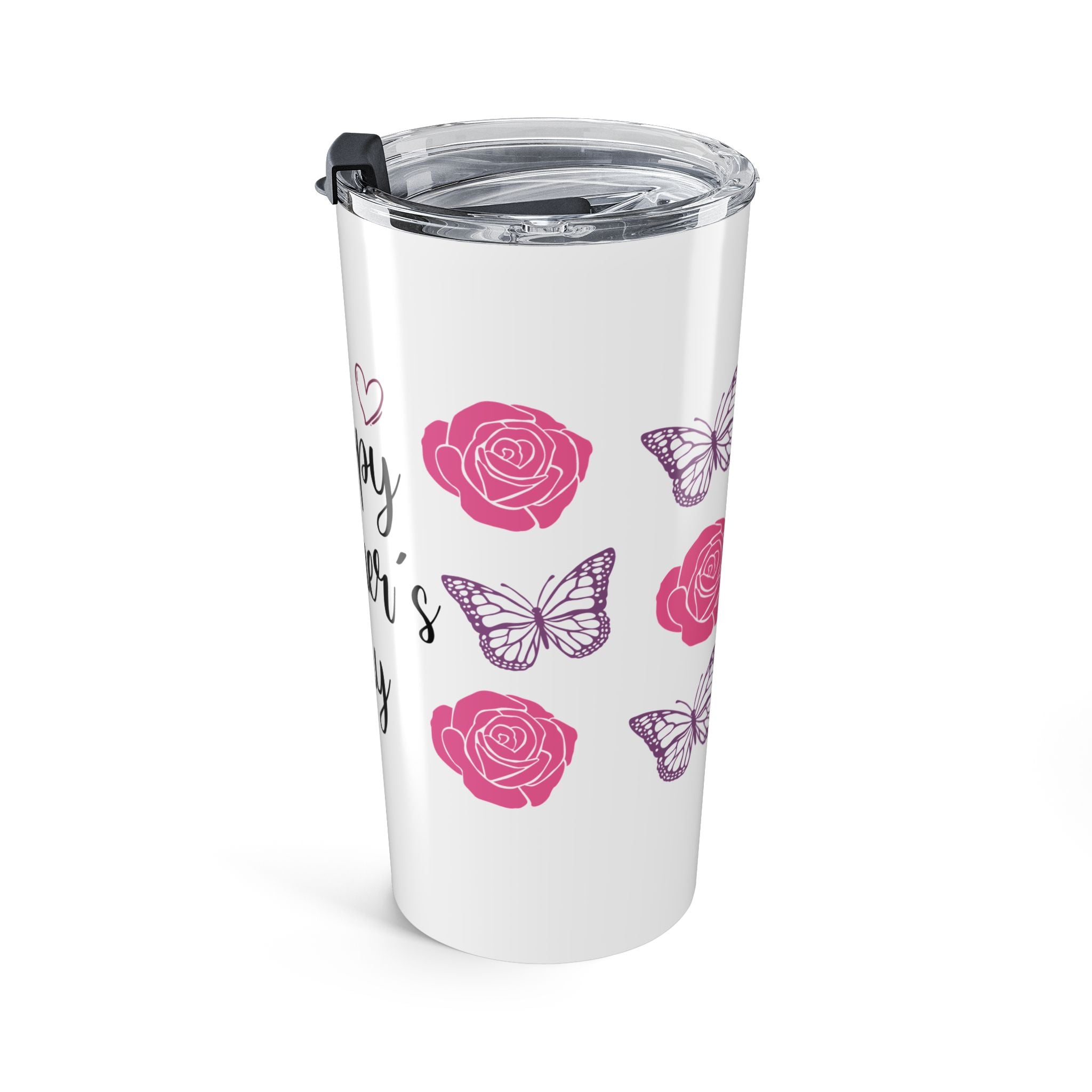 Happy Mother's Day Floral Butterfly 20oz Stainless Steel Tumbler - Vacuum Insulated Travel Mug with Spill-Proof Lid - Mother's Day Gift - Vivid Rose & Butterfly Insulated Cup