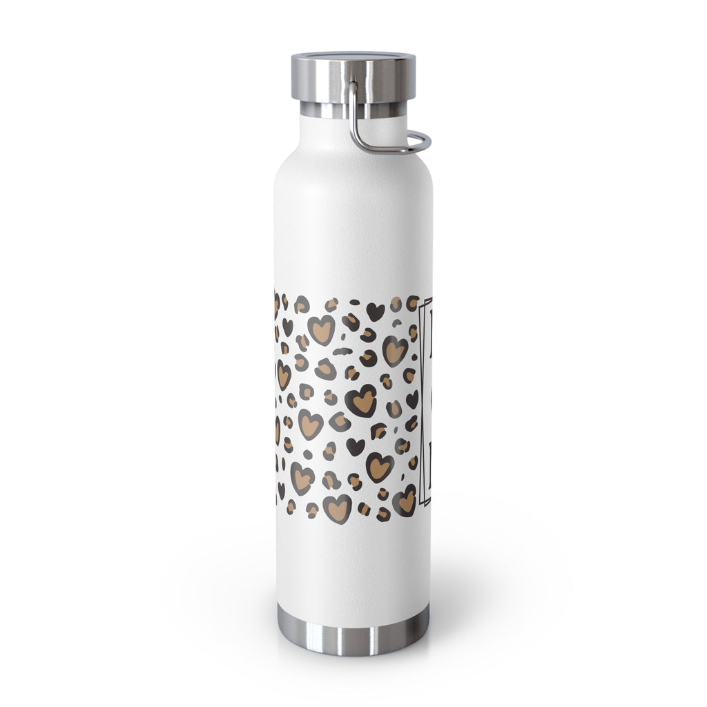 MOM Leopard Heart 22oz Copper Vacuum Insulated Bottle - Matte White Stainless Steel Water Bottle with Spill-Proof Loop Lid - Trendy Mother's Day Gift - Cheetah Print Aesthetic Mom Bottle