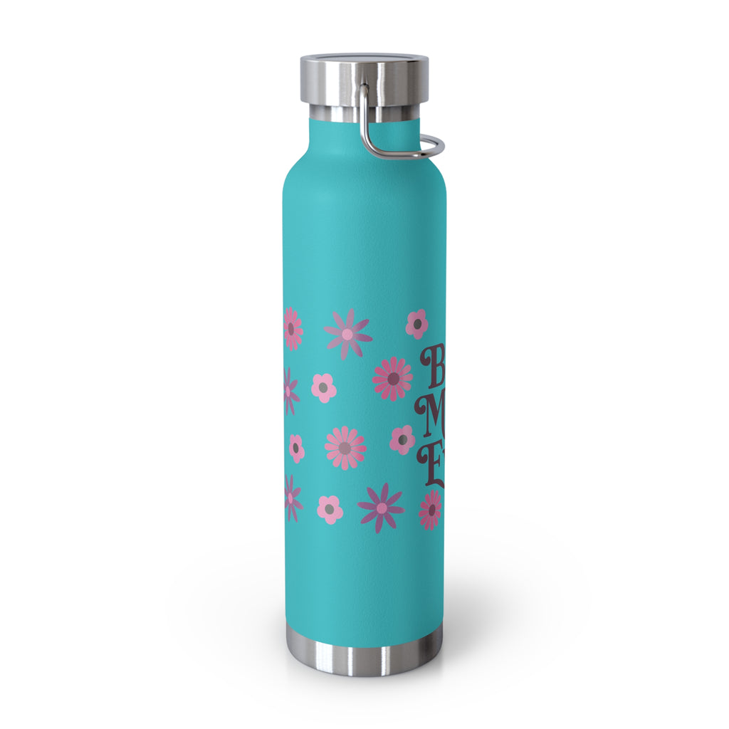 Best Mom Ever Floral 22oz Copper Vacuum Insulated Bottle - Matte White Stainless Steel Water Bottle with Spill-Proof Loop Lid - Mother's Day Gift - Pink Flower Aesthetic Mom Bottle