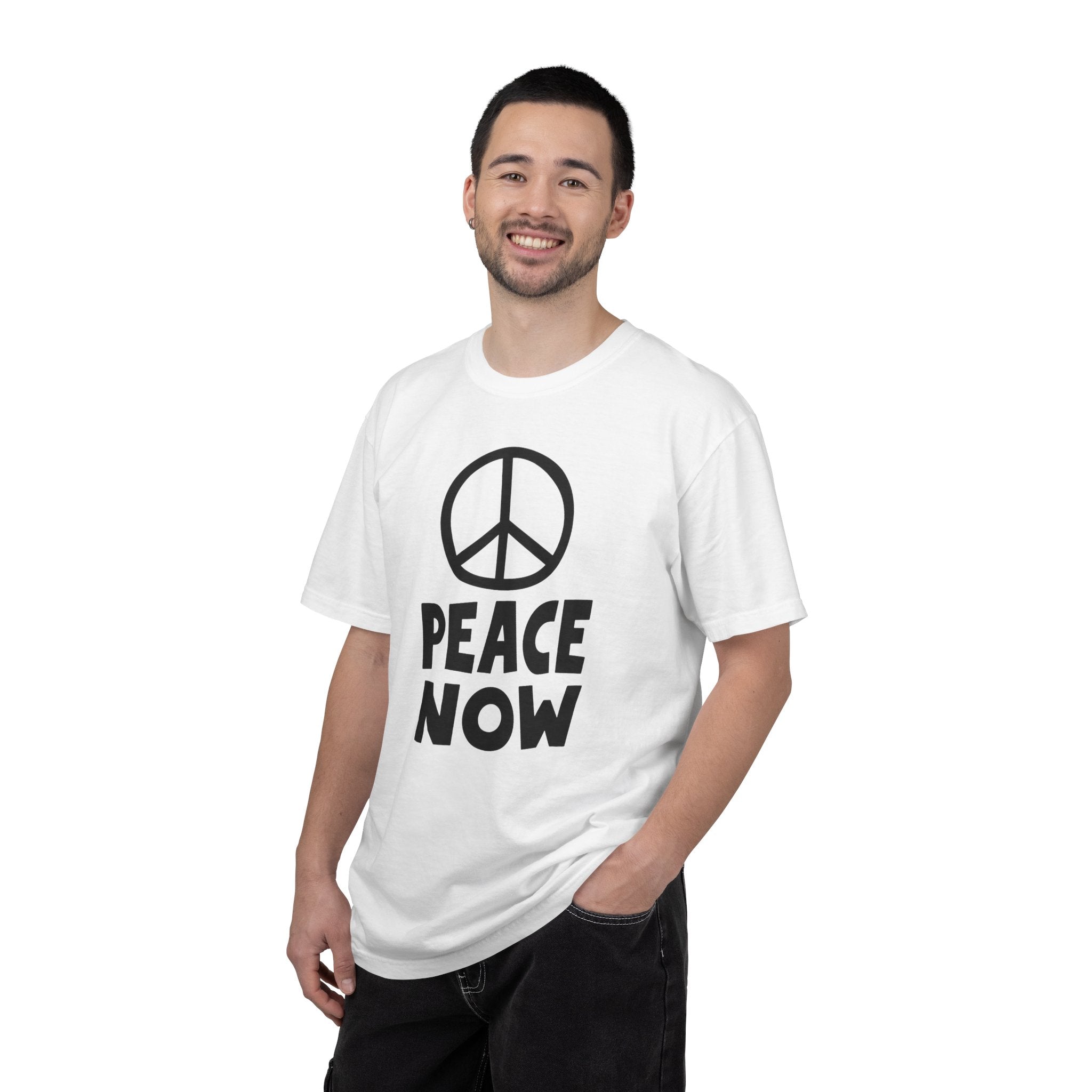 PEACE NOW Retro Statement T-Shirt - Comfort Colors 1717 Heavyweight Garment-Dyed Tee - Unisex Activist Graphic Top - Vintage Peace Symbol Slogan Streetwear