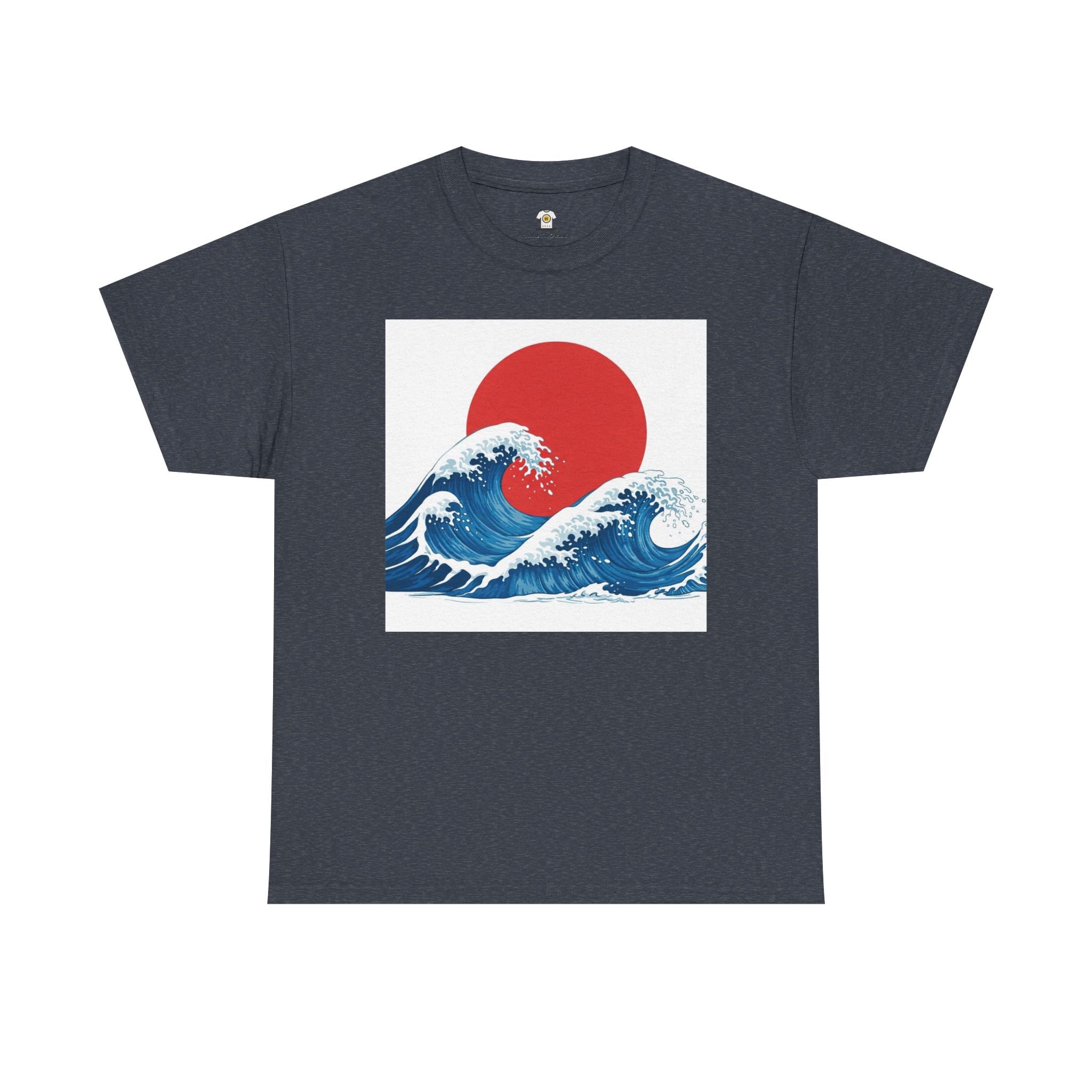 Japanese Wave & Red Sun  Great Wave Graphic Tee  Japanese Design Apparel Classic   Gildan 5000 Cotton Tee — Durable Everyday Crewneck