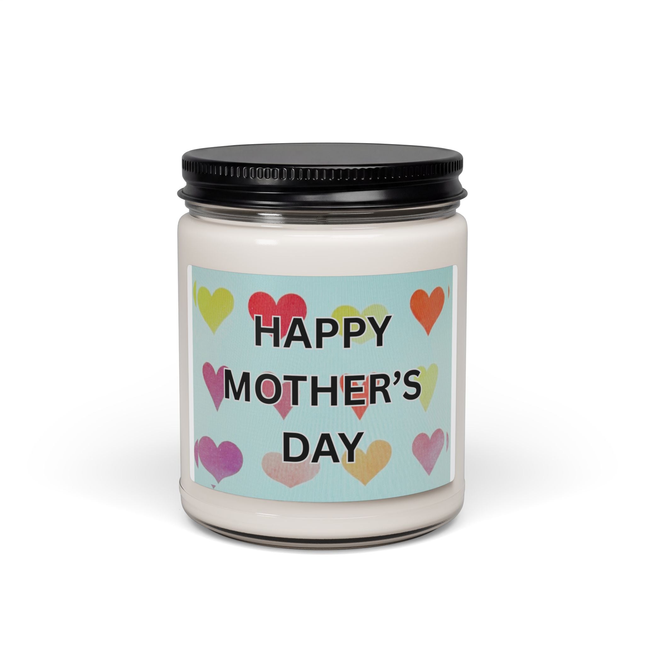 Happy Mother's Day Scented Soy Candle - 9oz Glass Jar Eco-Friendly Candle - Pastel Heart Aesthetic Gift - Colorful Hearts & Bold Typography - Long Lasting 50-60 Hour Burn