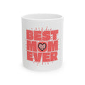 Best Mom Ever Leopard Heart Ceramic Mug - 11oz & 15oz White Coffee Cup with Pink Graphic - Mother's Day Gift - Chic Animal Print Heart Aesthetic Mom Mug