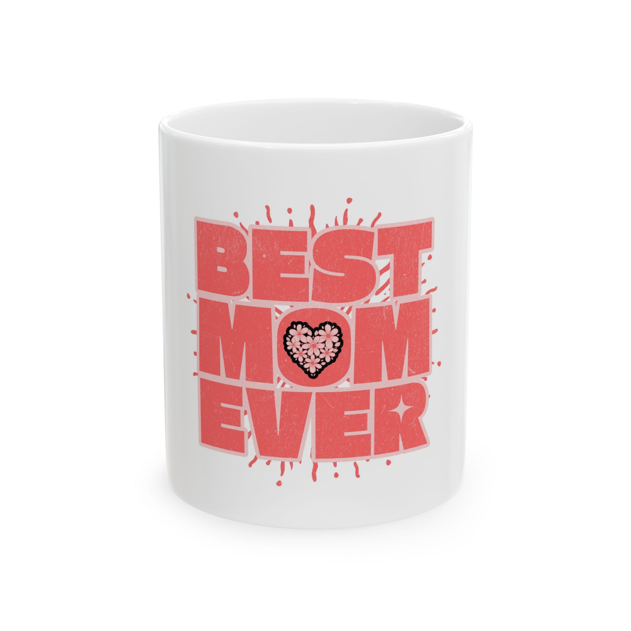 Best Mom Ever Leopard Heart Ceramic Mug - 11oz & 15oz White Coffee Cup with Pink Graphic - Mother's Day Gift - Chic Animal Print Heart Aesthetic Mom Mug
