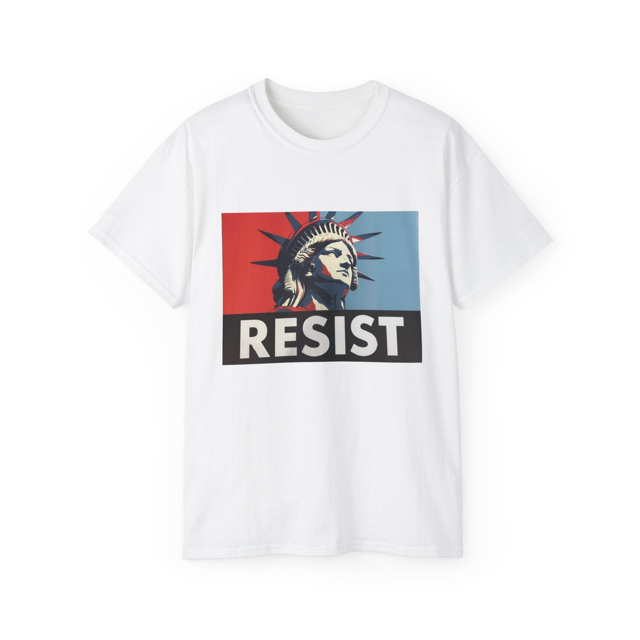 Resist Statue of Liberty Graphic Tee - 100% US Cotton Heavyweight Unisex T-Shirt - Political Activist Statement Shirt - Bold Freedom & Democracy Apparel