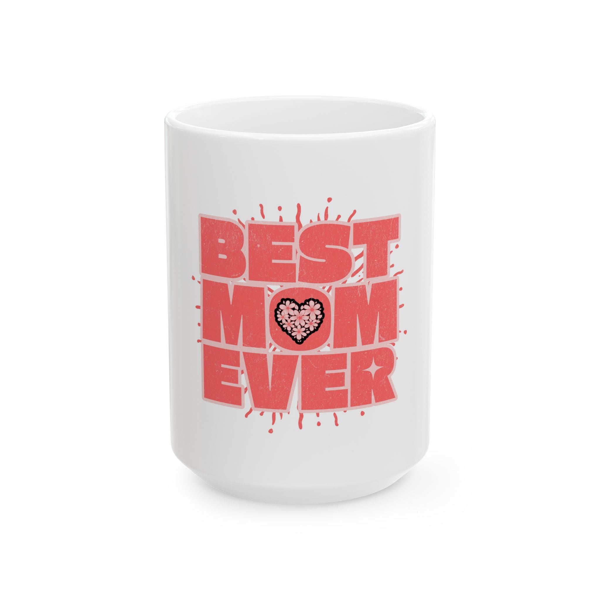 Best Mom Ever Leopard Heart Ceramic Mug - 11oz & 15oz White Coffee Cup with Pink Graphic - Mother's Day Gift - Chic Animal Print Heart Aesthetic Mom Mug