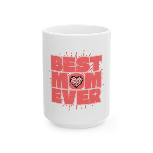 Best Mom Ever Leopard Heart Ceramic Mug - 11oz & 15oz White Coffee Cup with Pink Graphic - Mother's Day Gift - Chic Animal Print Heart Aesthetic Mom Mug
