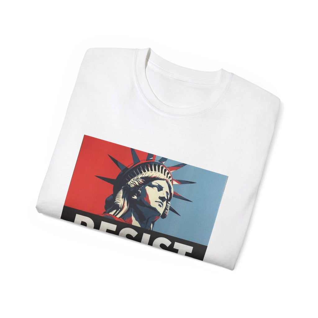 Resist Statue of Liberty Graphic Tee - 100% US Cotton Heavyweight Unisex T-Shirt - Political Activist Statement Shirt - Bold Freedom & Democracy Apparel