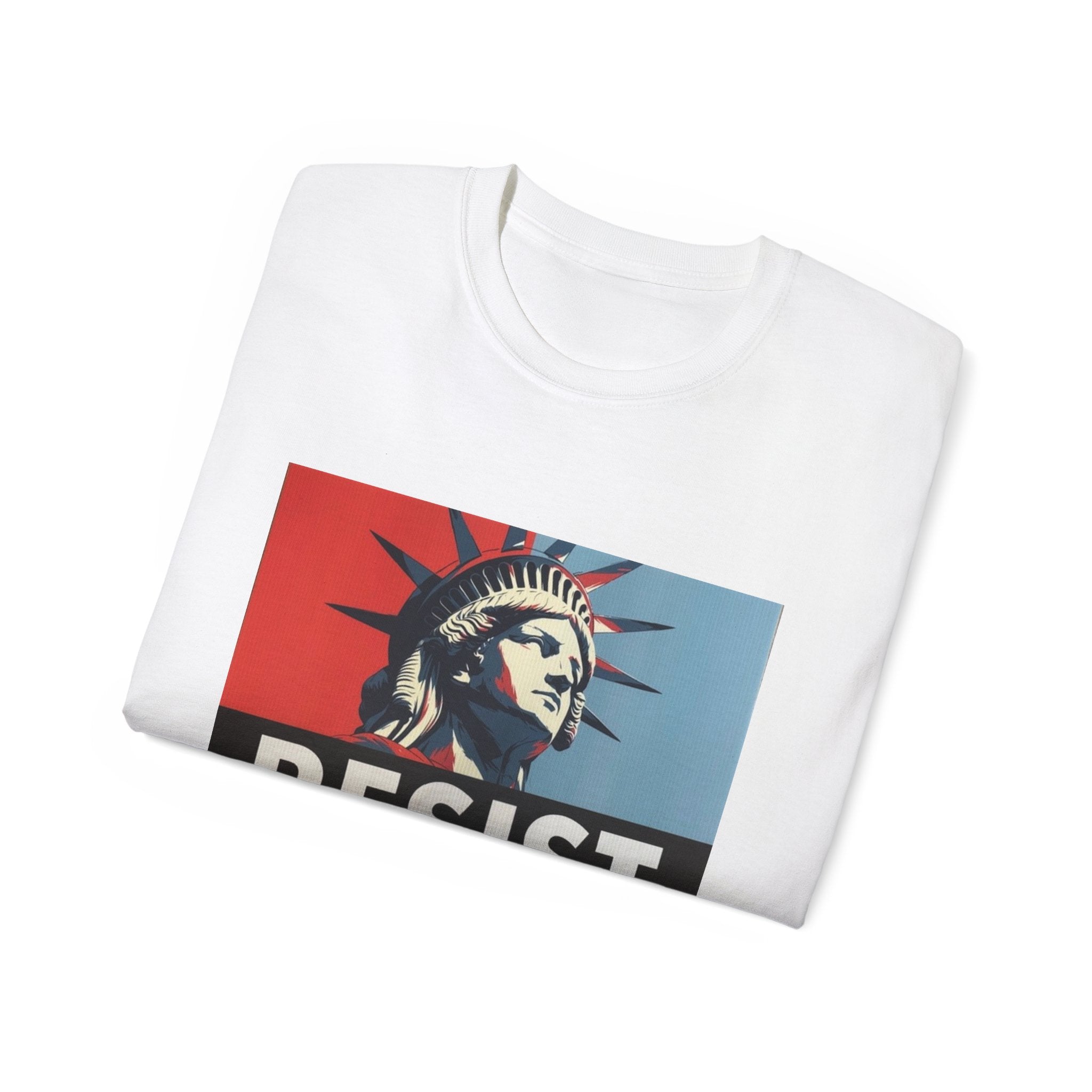 Resist Statue of Liberty Graphic Tee - 100% US Cotton Heavyweight Unisex T-Shirt - Political Activist Statement Shirt - Bold Freedom & Democracy Apparel