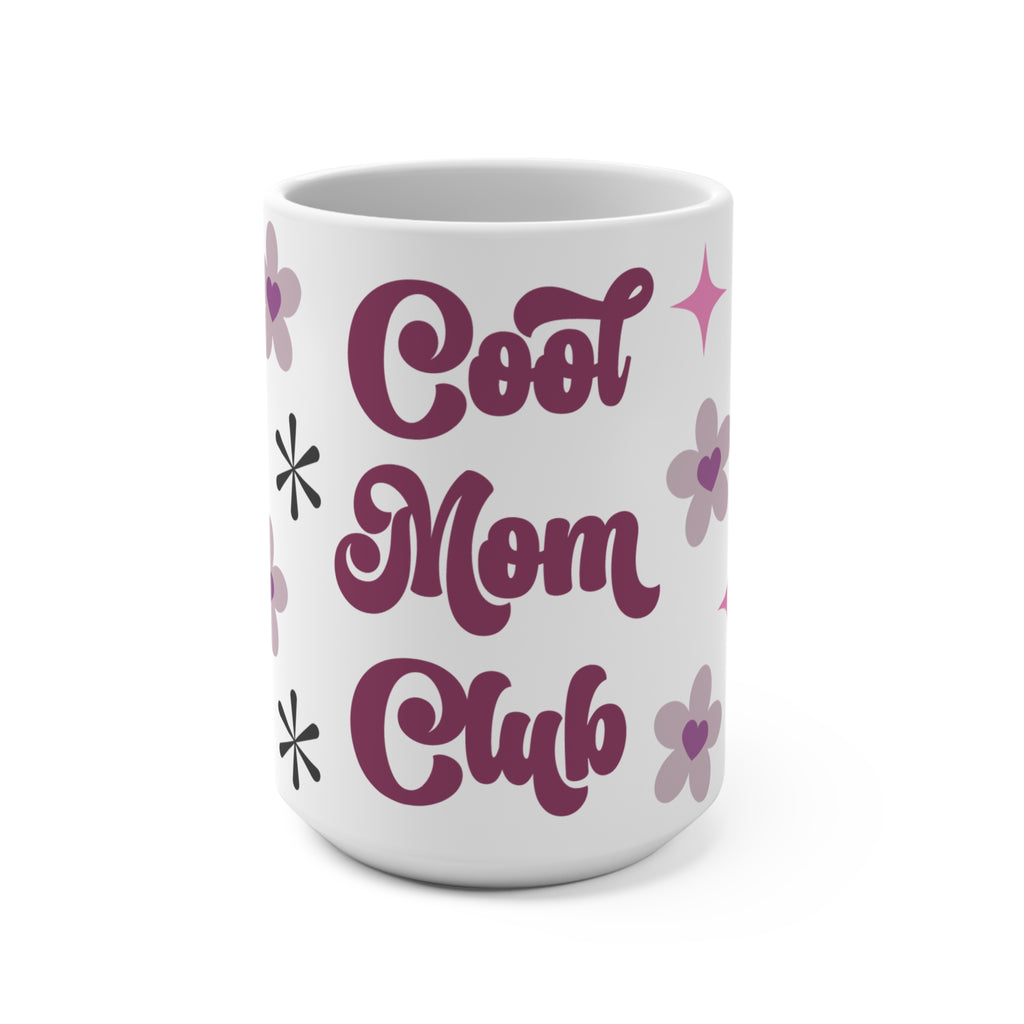 Cool Mom Club Retro Ceramic Mug - Large 15oz Coffee Cup with Groovy Stars & Floral Design - Mother's Day Gift - Nostalgic Pink & Lavender Aesthetic Mom Club Mug