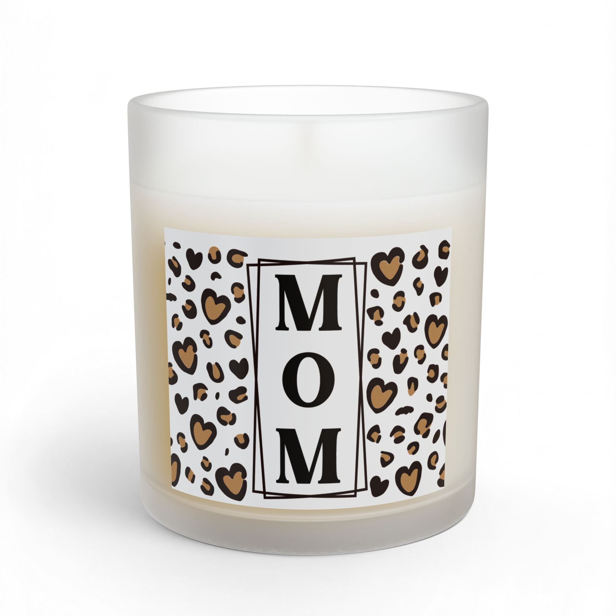 Leopard Heart Soy Candle — 11 oz Reusable Glass, 55–70 hr Burn (5 Scents or Unscented)
