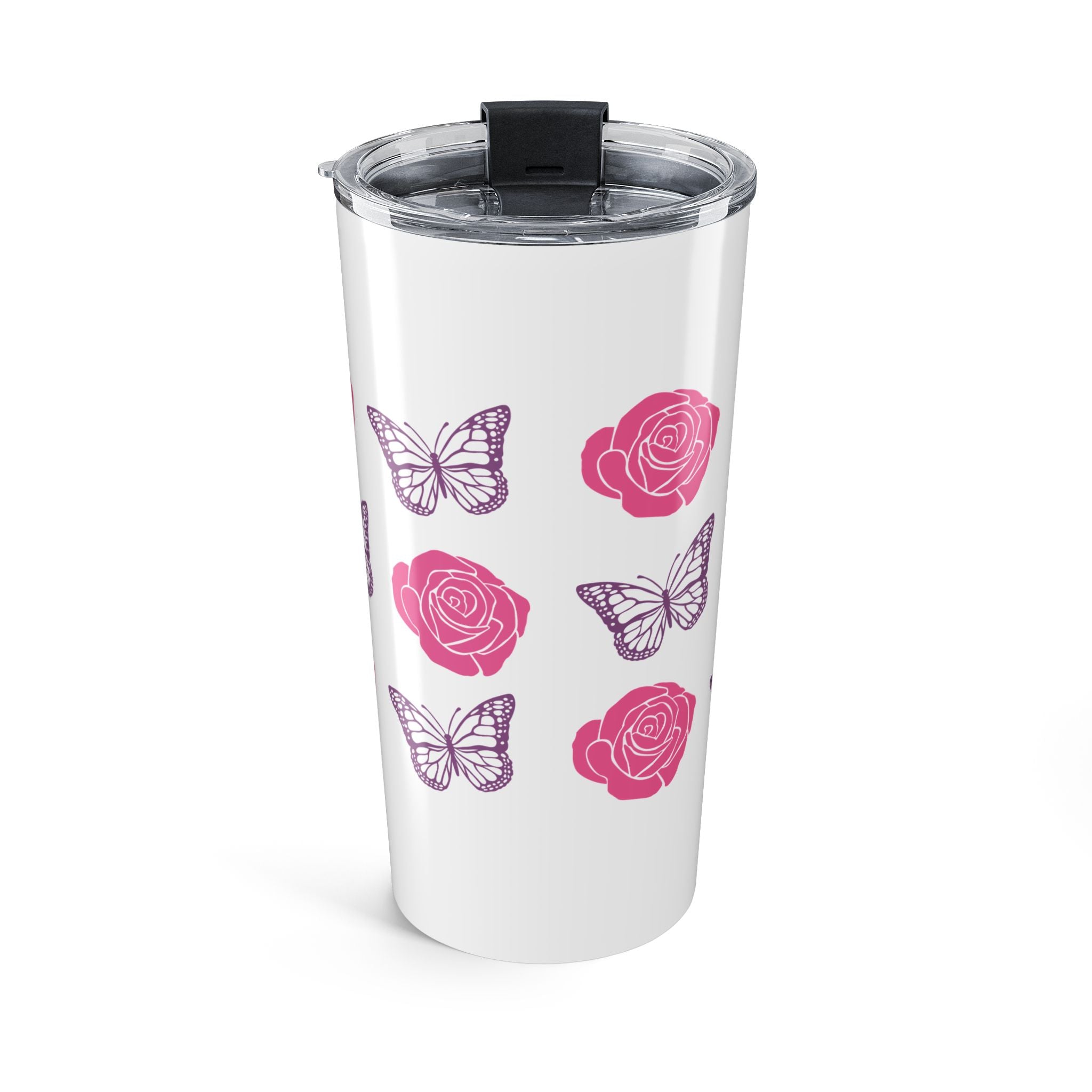 Happy Mother's Day Floral Butterfly 20oz Stainless Steel Tumbler - Vacuum Insulated Travel Mug with Spill-Proof Lid - Mother's Day Gift - Vivid Rose & Butterfly Insulated Cup