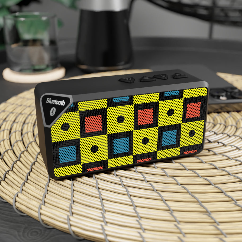 Retro Geometric Portable Bluetooth Speaker - Bold Yellow Pink Blue Wireless Speaker - Mid-Century Modern Aesthetic Tech Decor - 3W Mini Sound Box with 10m Range & Aux Input