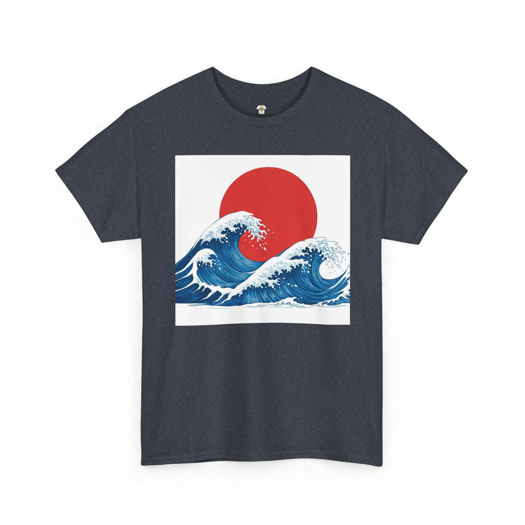 Japanese Wave & Red Sun  Great Wave Graphic Tee  Japanese Design Apparel Classic   Gildan 5000 Cotton Tee — Durable Everyday Crewneck