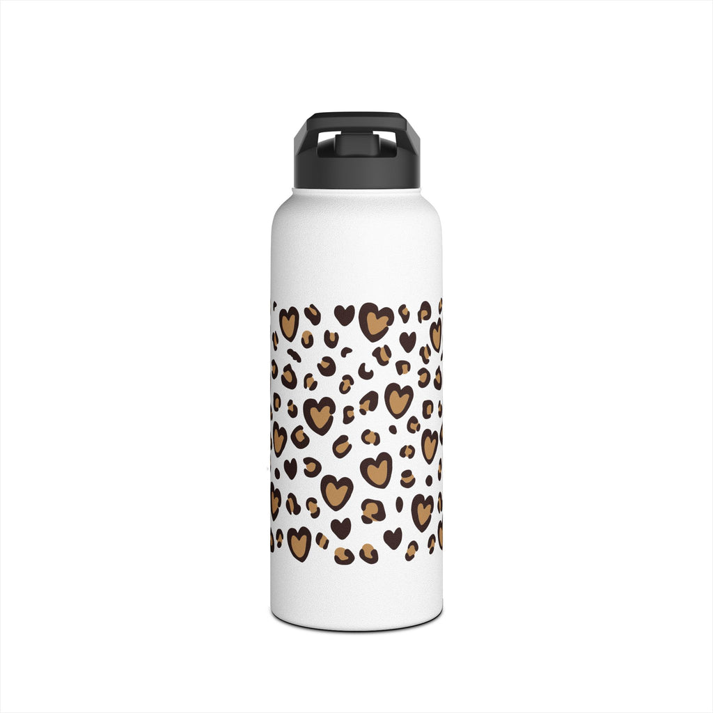 MOM Leopard Print Heart Stainless Steel Water Bottle - Vacuum Insulated 12oz 18oz 32oz Sizes - Mother's Day Gift - Matte White Double Wall Thermos with BPA-Free Lid