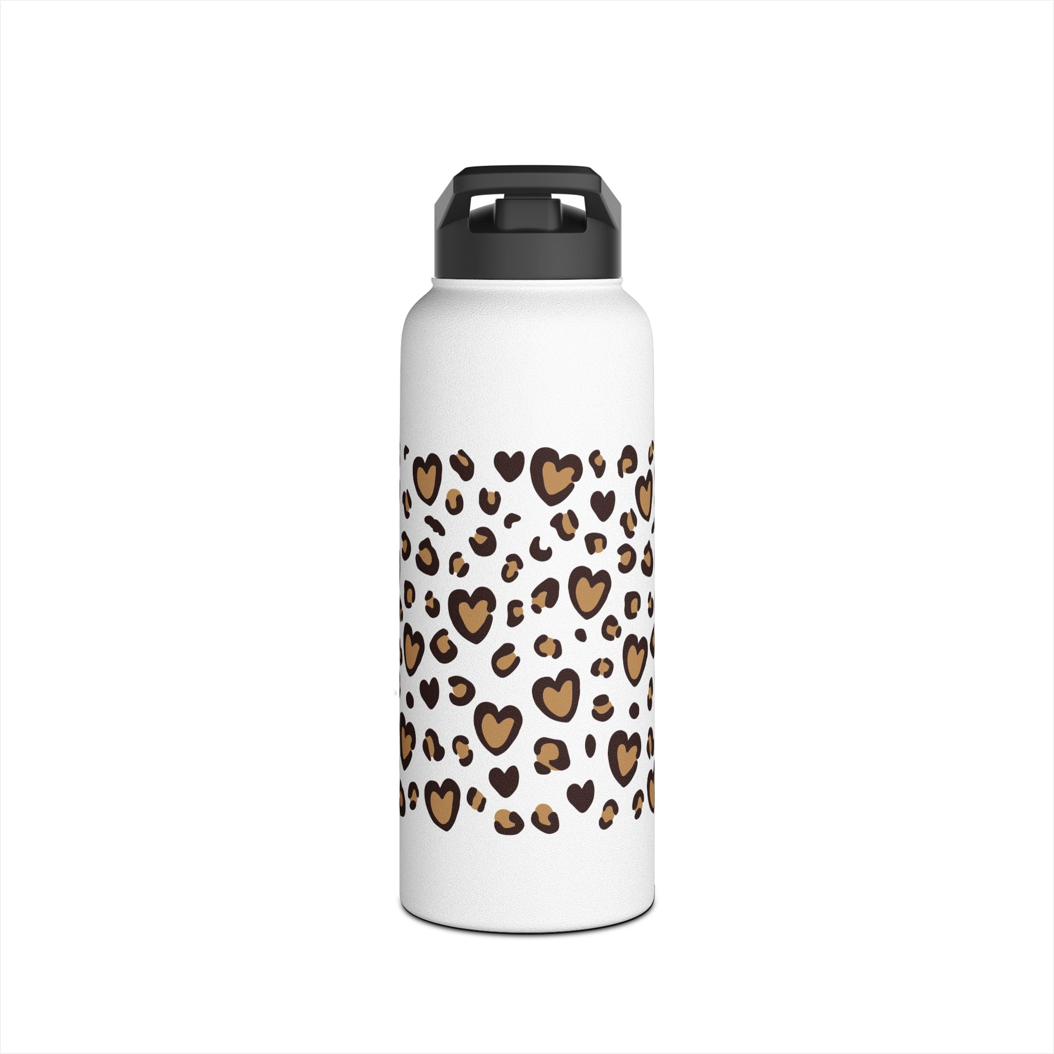 MOM Leopard Heart Stainless Steel Water Bottle - 12oz, 18oz, 32oz Matte White Insulated Bottle with Vertical Monogram - Mother's Day Gift - Cheetah Print Aesthetic Mom Bottle