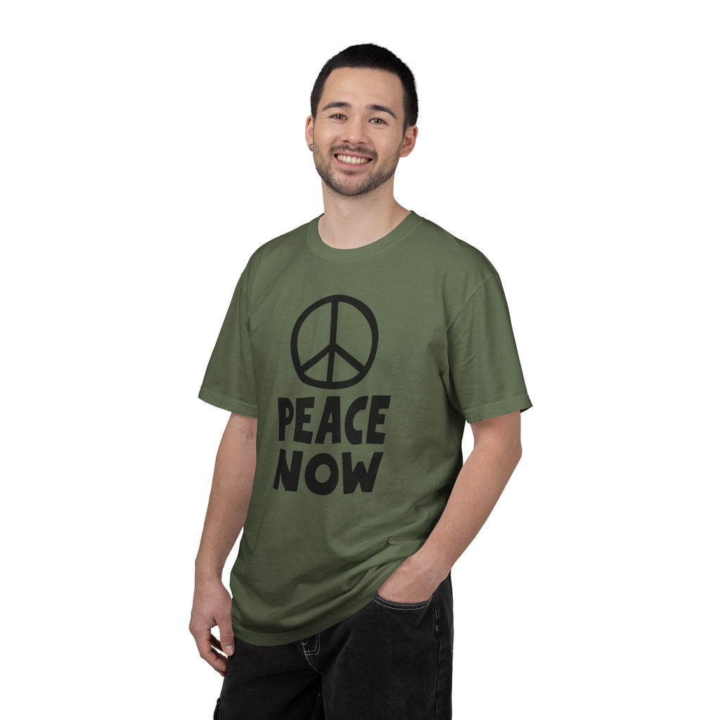 PEACE NOW Retro Statement T-Shirt - Comfort Colors 1717 Heavyweight Garment-Dyed Tee - Unisex Activist Graphic Top - Vintage Peace Symbol Slogan Streetwear