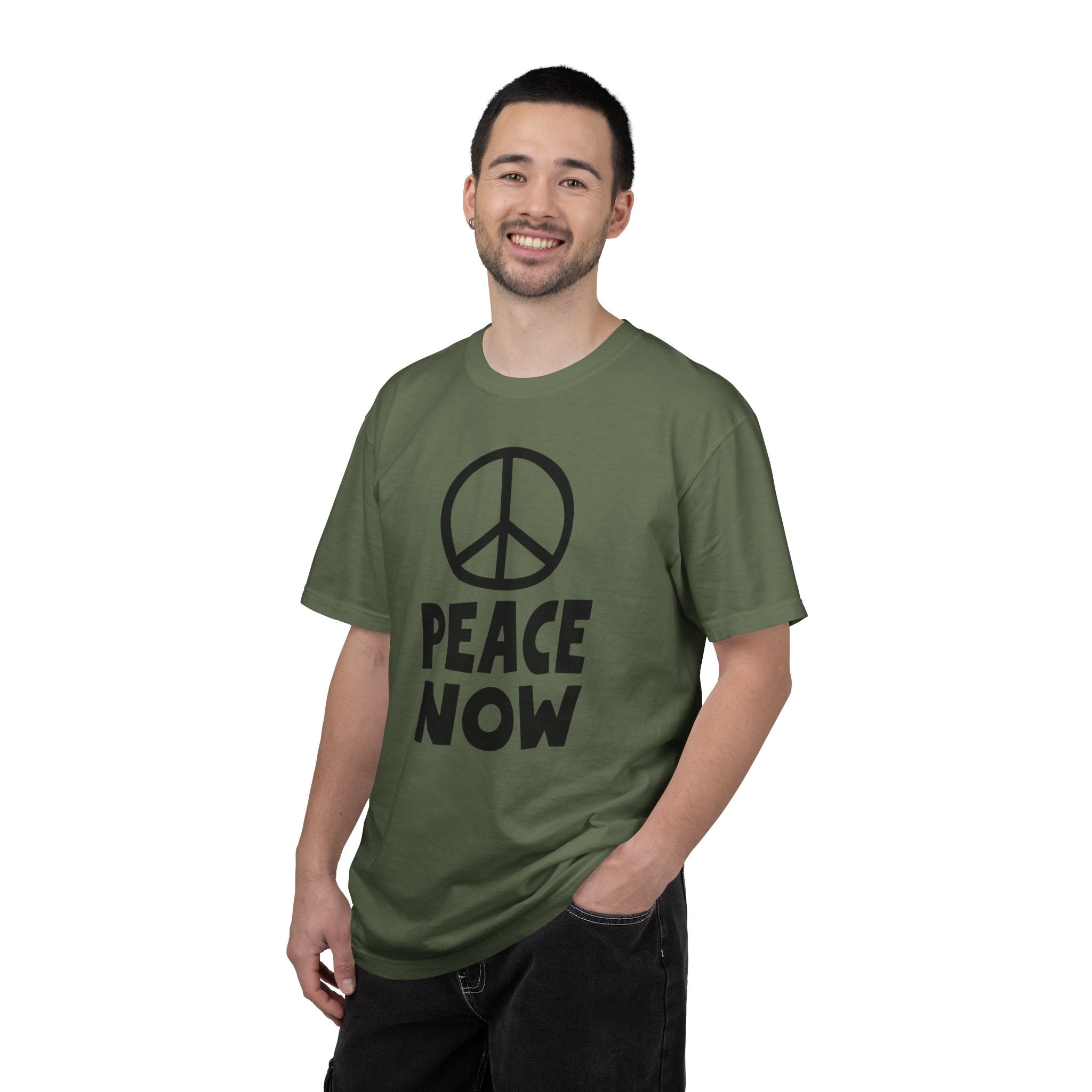 PEACE NOW Retro Statement T-Shirt - Comfort Colors 1717 Heavyweight Garment-Dyed Tee - Unisex Activist Graphic Top - Vintage Peace Symbol Slogan Streetwear