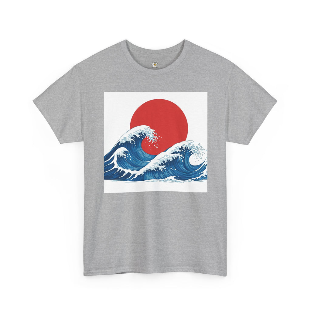 Japanese Wave & Red Sun  Great Wave Graphic Tee  Japanese Design Apparel Classic   Gildan 5000 Cotton Tee — Durable Everyday Crewneck