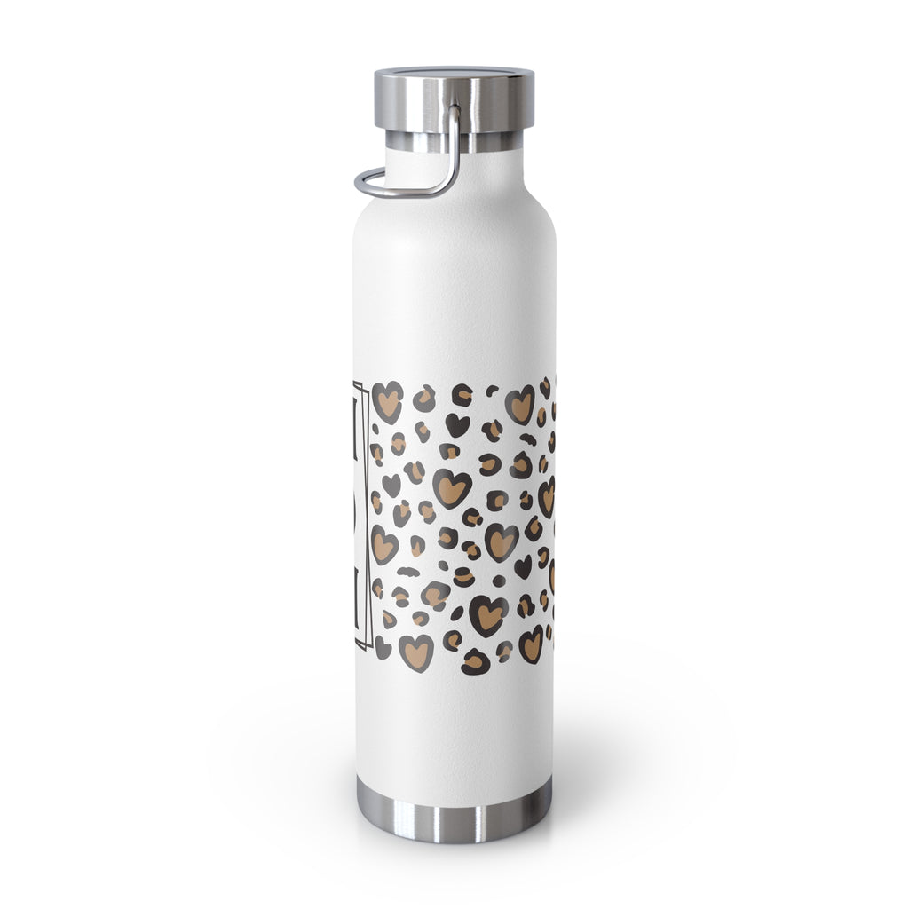 MOM Leopard Heart 22oz Copper Vacuum Insulated Bottle - Matte White Stainless Steel Water Bottle with Spill-Proof Loop Lid - Trendy Mother's Day Gift - Cheetah Print Aesthetic Mom Bottle