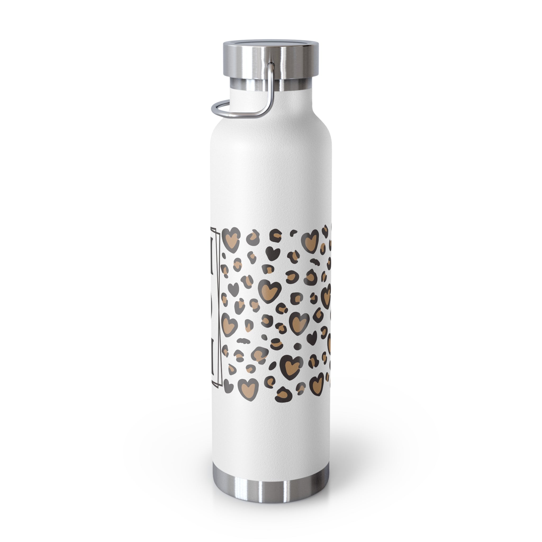 MOM Leopard Heart 22oz Copper Vacuum Insulated Bottle - Matte White Stainless Steel Water Bottle with Spill-Proof Loop Lid - Trendy Mother's Day Gift - Cheetah Print Aesthetic Mom Bottle