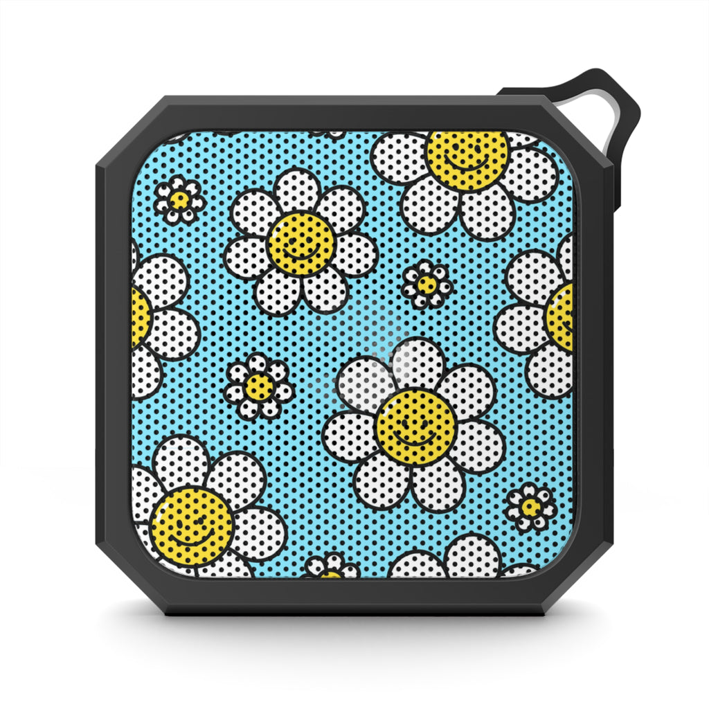 Sky-Blue Daisy Retro Portable Bluetooth Speaker - IPX6 Water-Resistant Wireless Speaker - Vintage Floral Aesthetic Design - Mother's Day Gift - Compact 3W Outdoor Mini Speaker with Carabiner