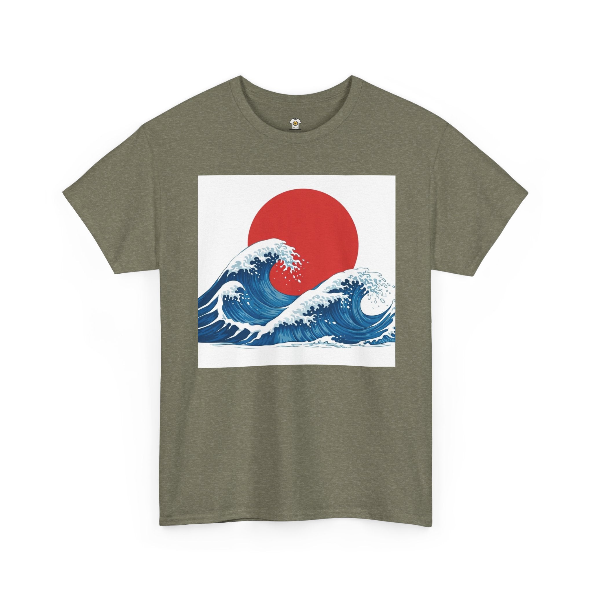 Japanese Wave & Red Sun  Great Wave Graphic Tee  Japanese Design Apparel Classic   Gildan 5000 Cotton Tee — Durable Everyday Crewneck