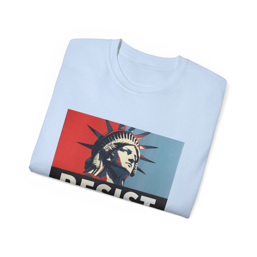 Resist Statue of Liberty Graphic Tee - 100% US Cotton Heavyweight Unisex T-Shirt - Political Activist Statement Shirt - Bold Freedom & Democracy Apparel