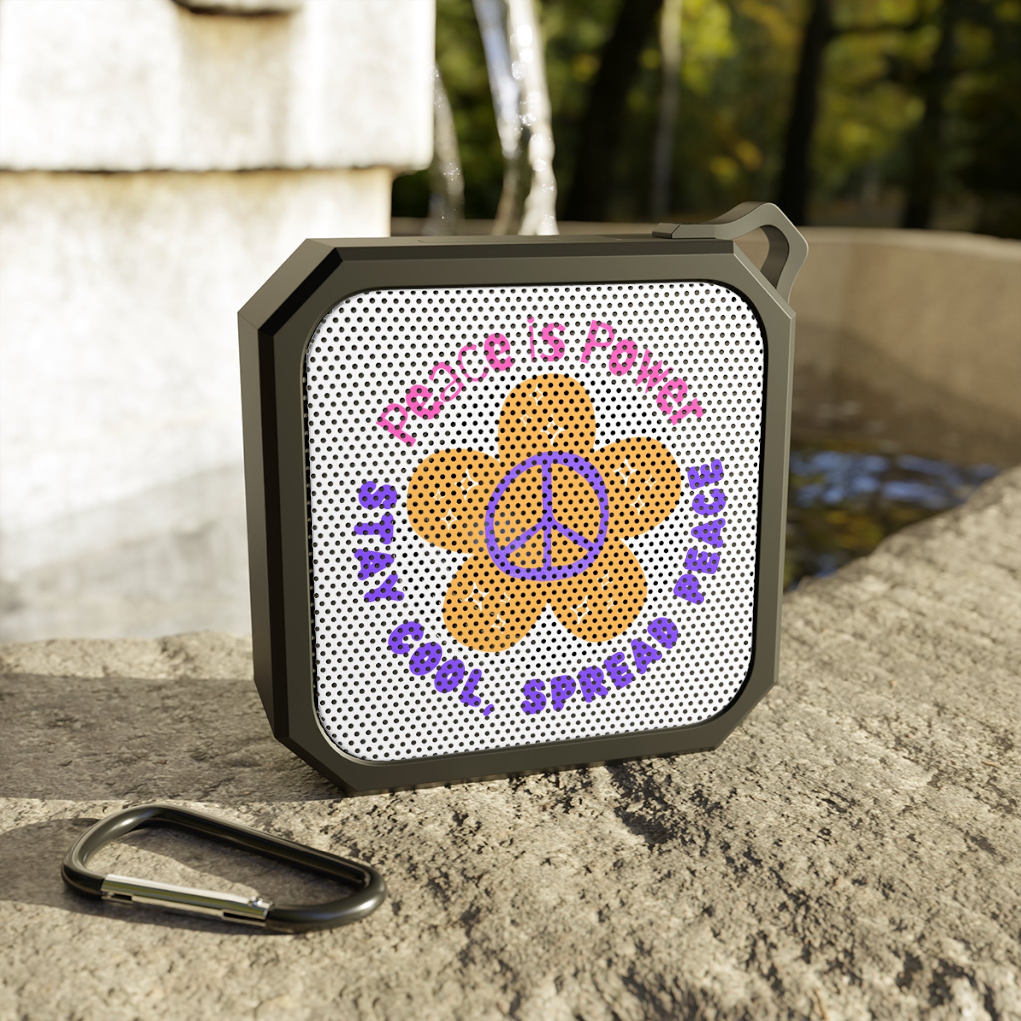 Peace Is Power Retro Portable Bluetooth Speaker - IPX6 Water-Resistant Wireless Speaker - Vintage 70s Flower Design - Bohemian Festival Gear - 3W Mini Speaker with Carabiner