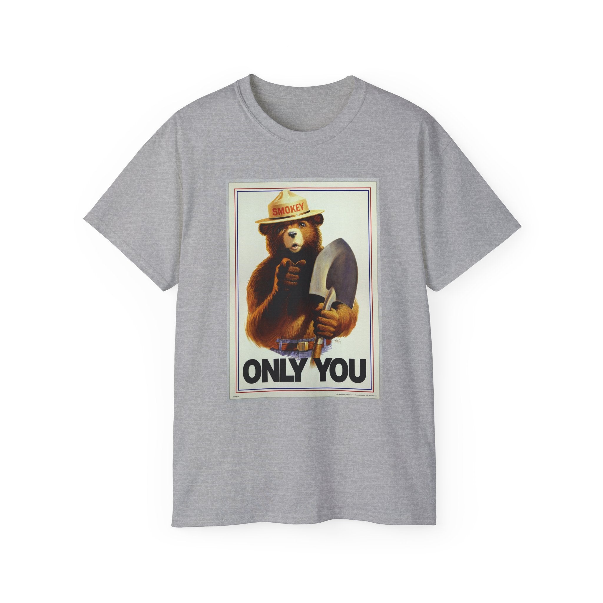 Smokey Bear "Only You" Vintage Graphic Tee - 100% US Cotton Heavyweight Unisex T-Shirt - Classic Fit Crew Neck Outdoor Apparel