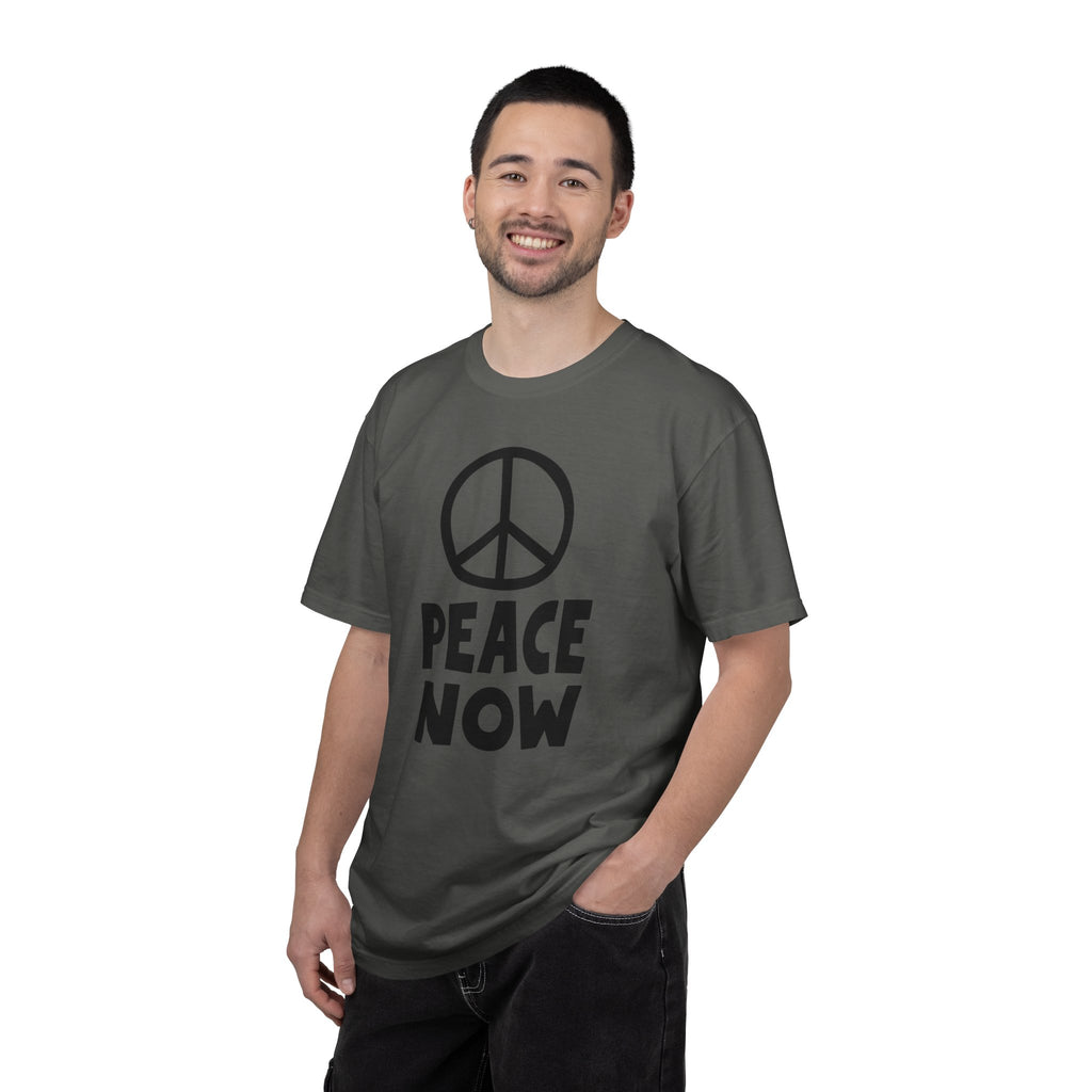 PEACE NOW Retro Statement T-Shirt - Comfort Colors 1717 Heavyweight Garment-Dyed Tee - Unisex Activist Graphic Top - Vintage Peace Symbol Slogan Streetwear