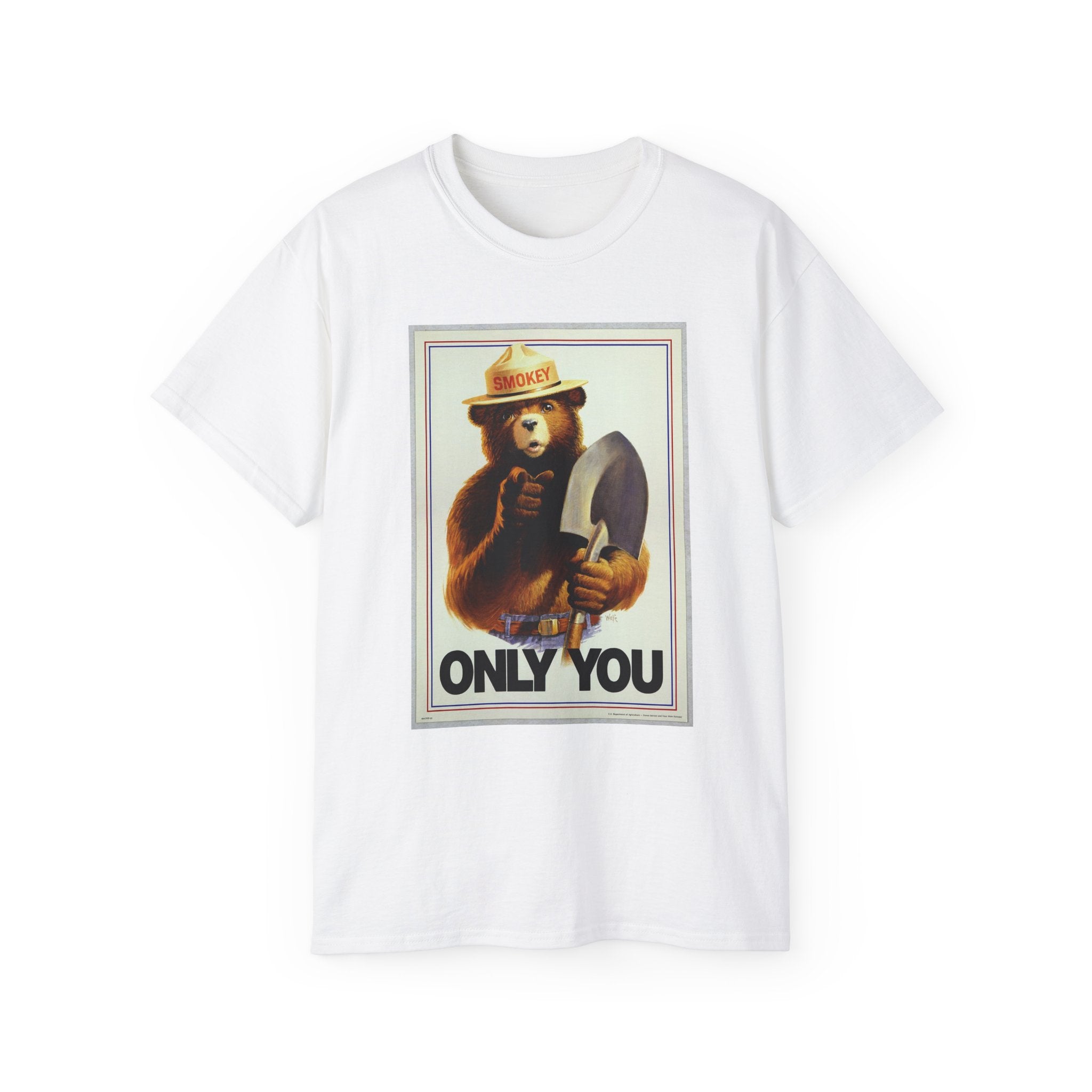 Smokey Bear "Only You" Vintage Graphic Tee - 100% US Cotton Heavyweight Unisex T-Shirt - Classic Fit Crew Neck Outdoor Apparel
