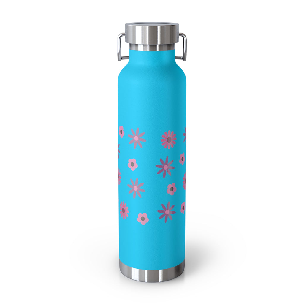 Best Mom Ever Floral 22oz Copper Vacuum Insulated Bottle - Matte White Stainless Steel Water Bottle with Spill-Proof Loop Lid - Mother's Day Gift - Pink Flower Aesthetic Mom Bottle