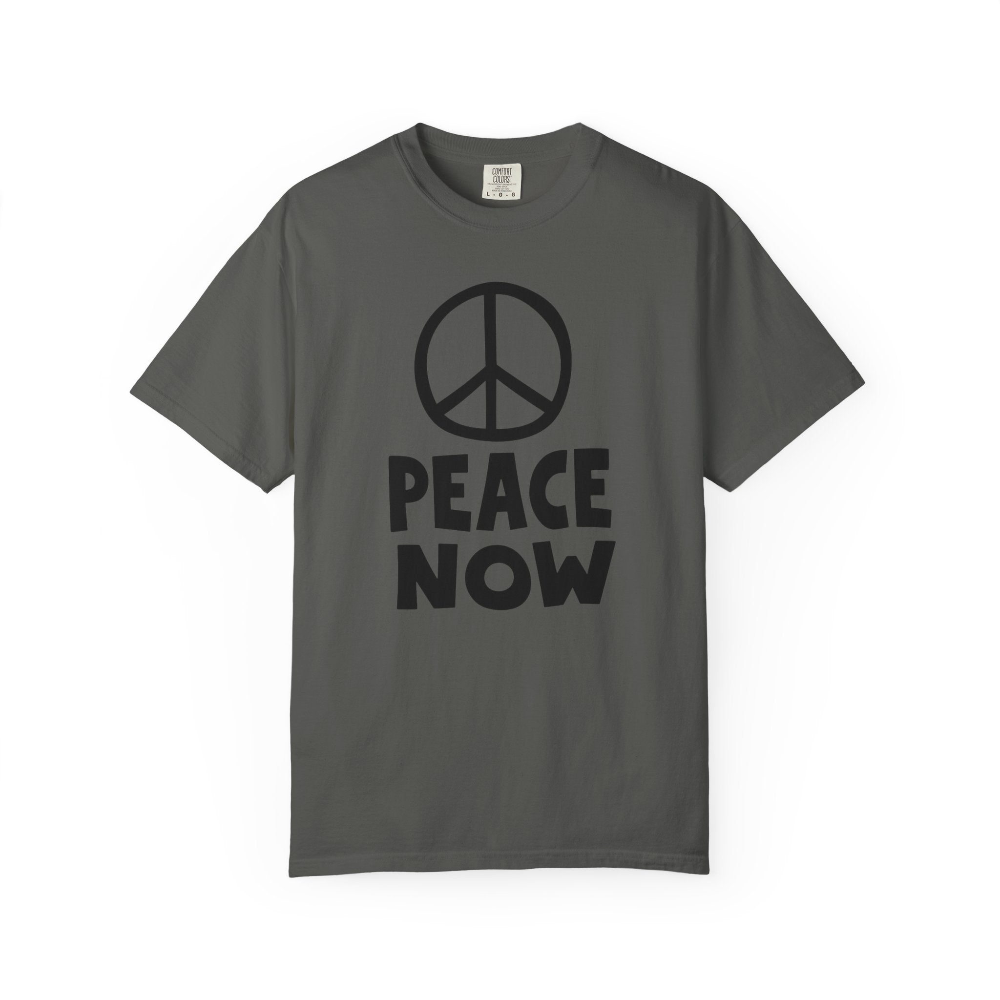 PEACE NOW Retro Statement T-Shirt - Comfort Colors 1717 Heavyweight Garment-Dyed Tee - Unisex Activist Graphic Top - Vintage Peace Symbol Slogan Streetwear