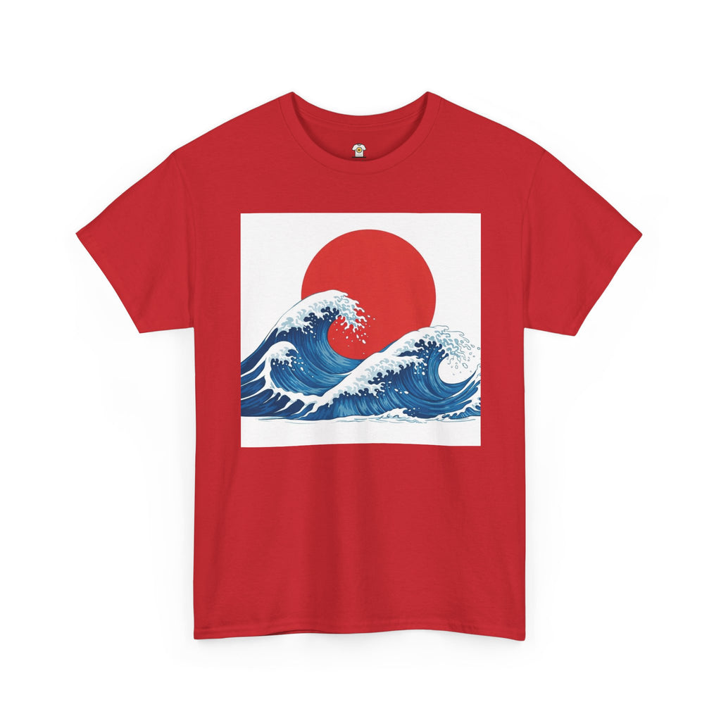 Japanese Wave & Red Sun  Great Wave Graphic Tee  Japanese Design Apparel Classic   Gildan 5000 Cotton Tee — Durable Everyday Crewneck