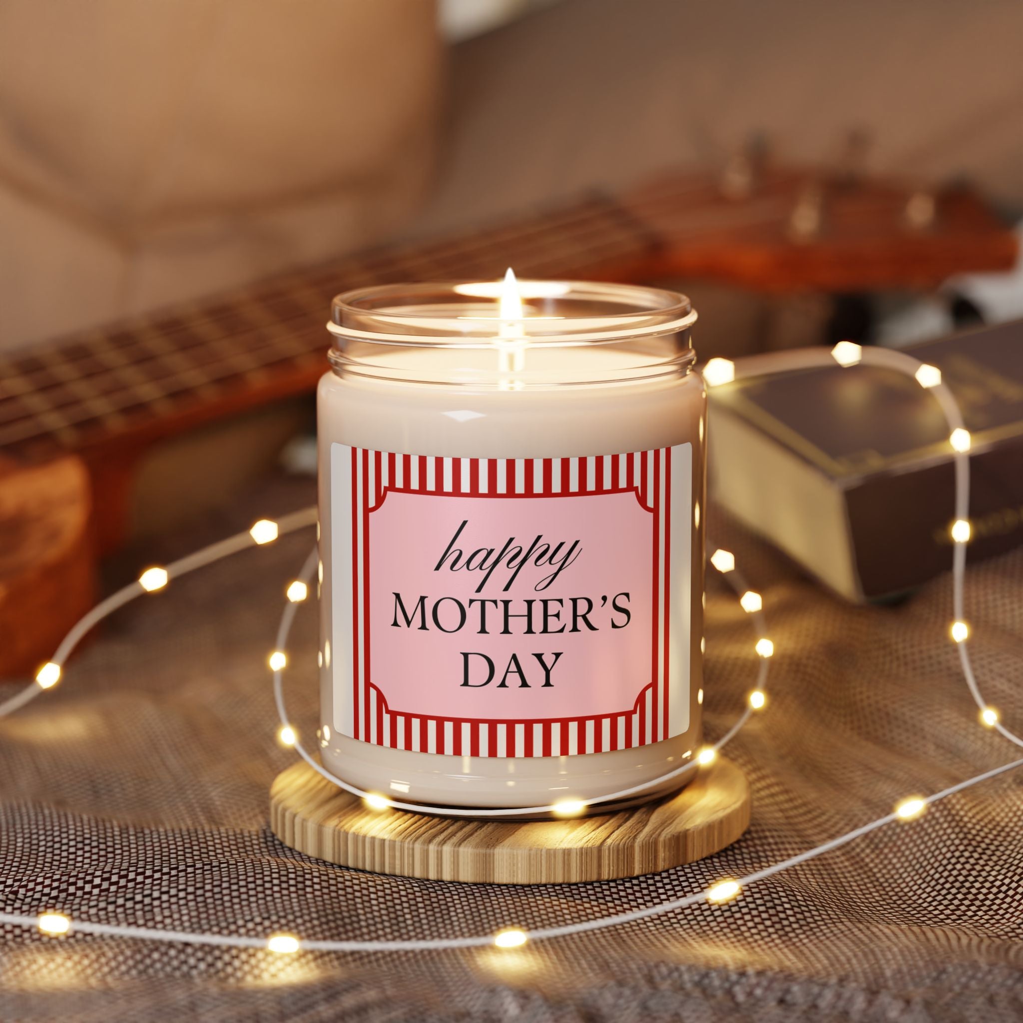 Happy Mother's Day Scented Soy Candle - 9oz Glass Jar Eco-Friendly Candle - Minimalist Pink Typography Gift - Luxury Home Fragrance - Long Lasting 50-60 Hour Burn