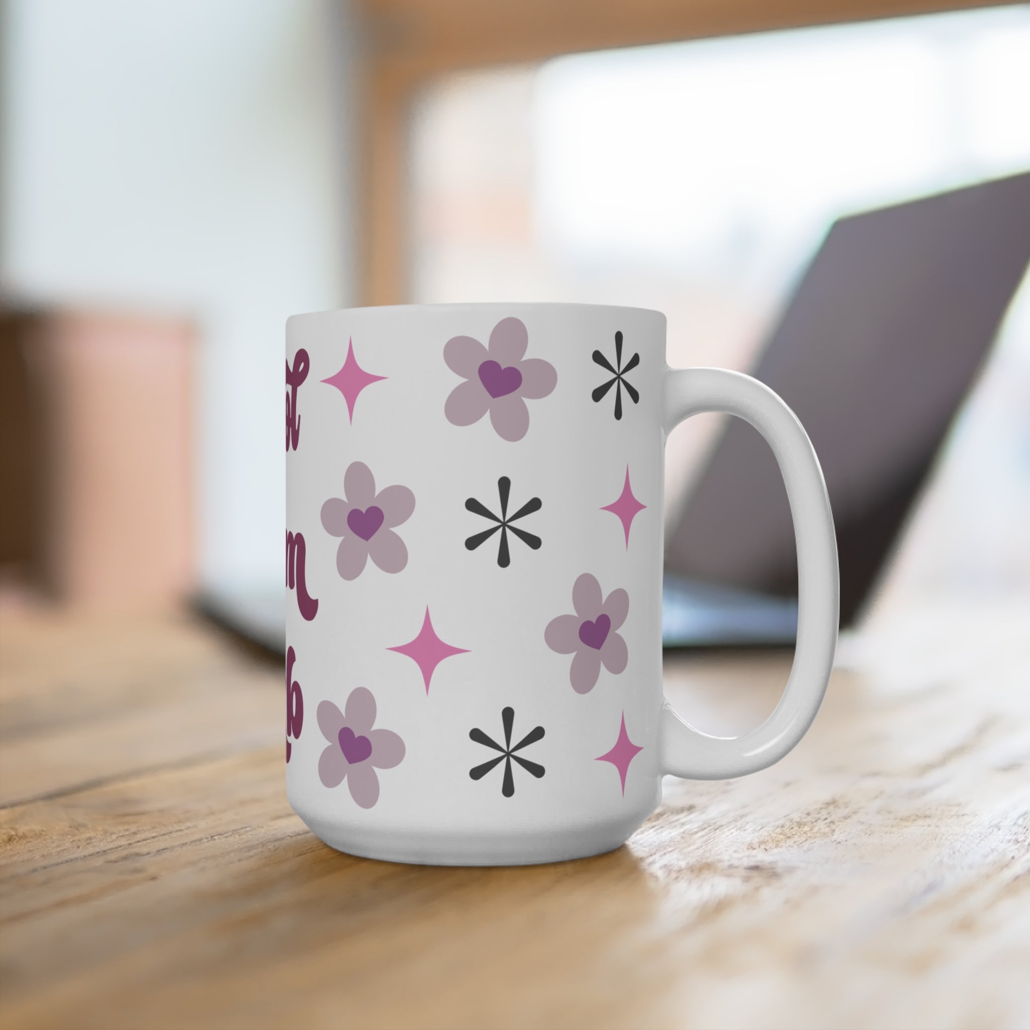 Cool Mom Club Retro Ceramic Mug - Large 15oz Coffee Cup with Groovy Stars & Floral Design - Mother's Day Gift - Nostalgic Pink & Lavender Aesthetic Mom Club Mug