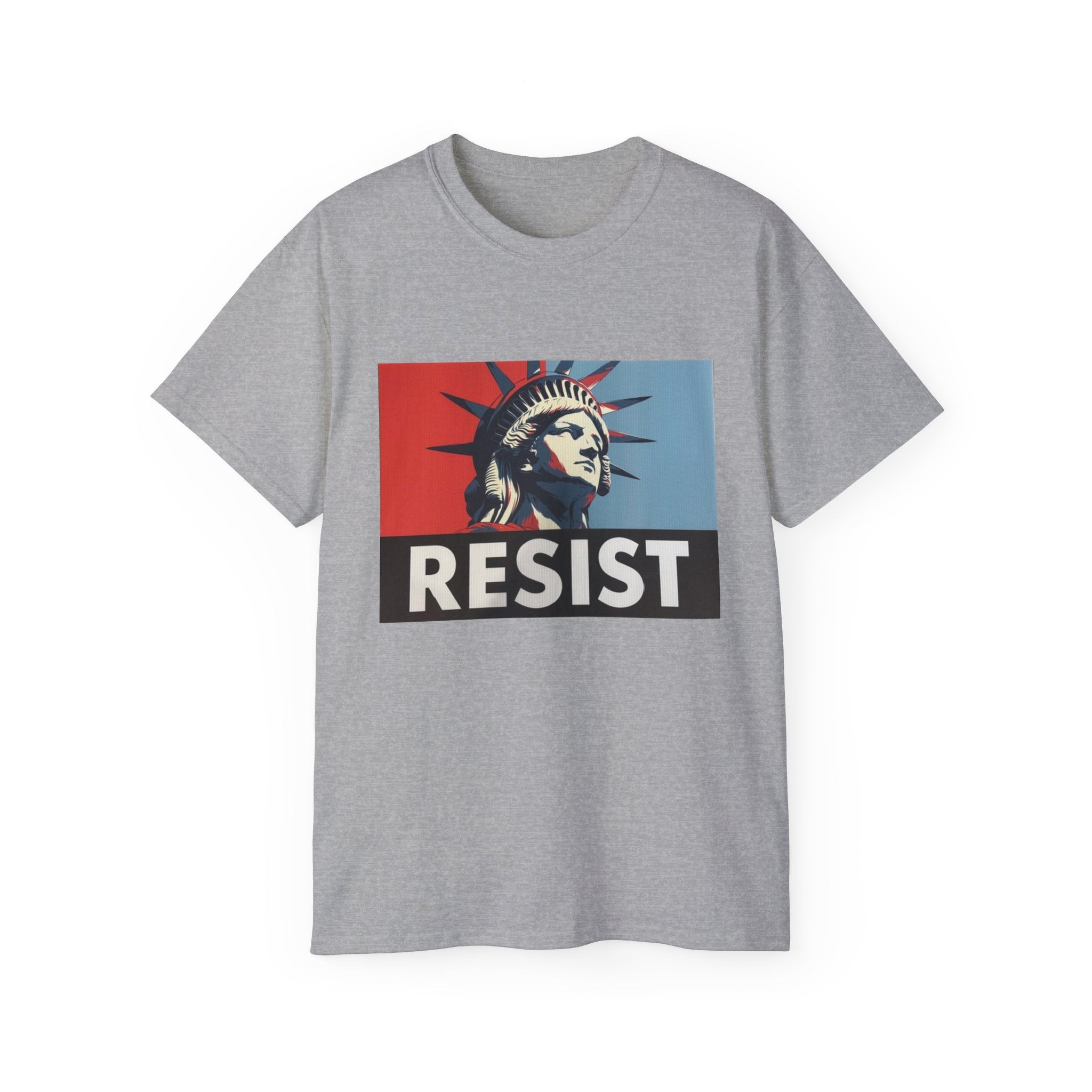 Resist Statue of Liberty Graphic Tee - 100% US Cotton Heavyweight Unisex T-Shirt - Political Activist Statement Shirt - Bold Freedom & Democracy Apparel