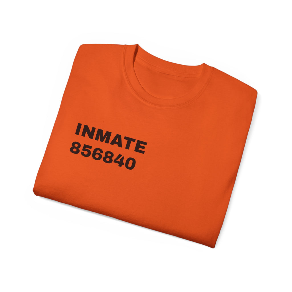 Orange Inmate 856840 Graphic Tee - 100% US Cotton Heavyweight Unisex T-Shirt - Prison Costume Jail Uniform Top - Funny Convict Apparel