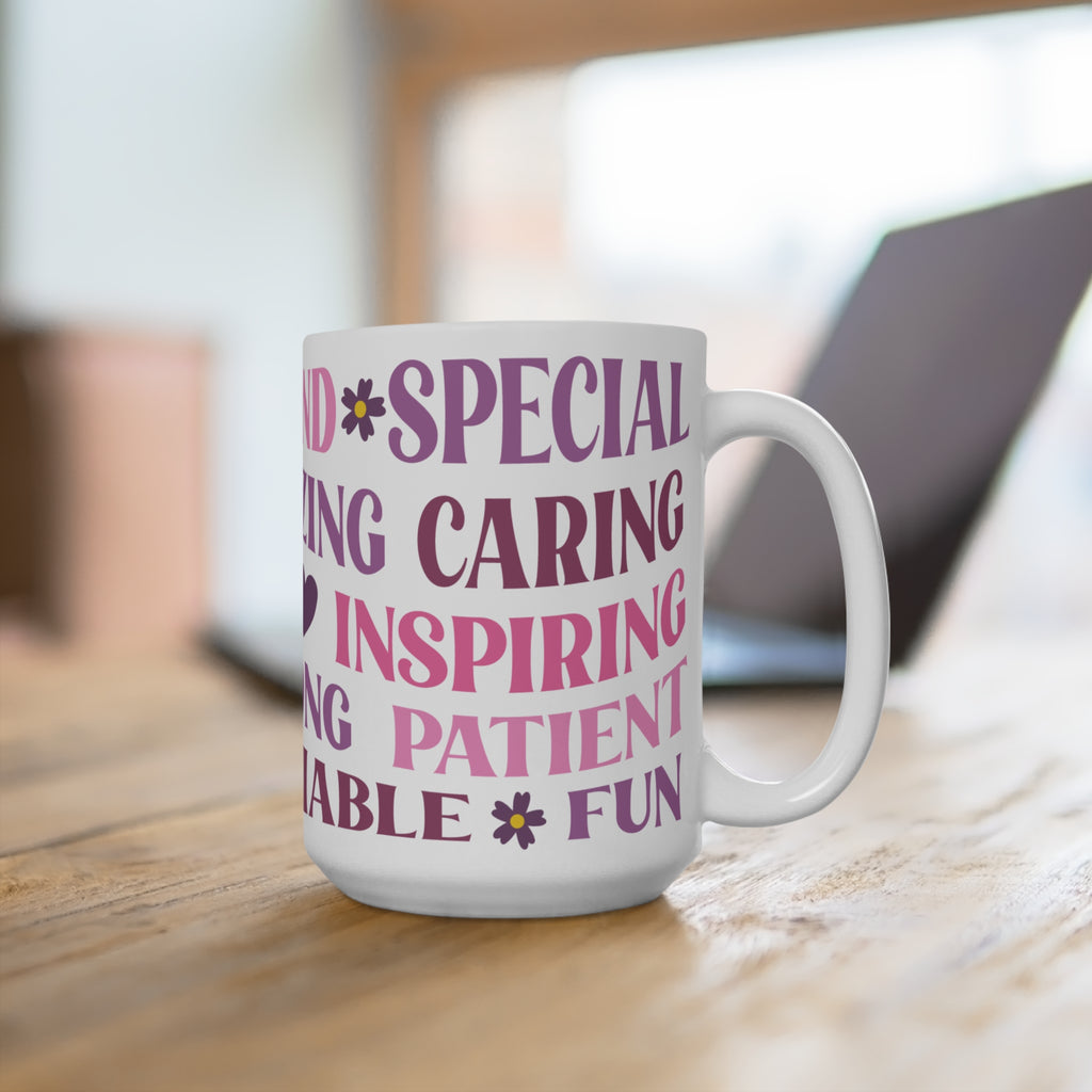 Kind Amazing Strong Motivational 15oz Ceramic Mug - Large Positive Affirmation Coffee Cup with Pink & Purple Typography - Mother's Day Gift - Uplifting Self-Care Mug for Women