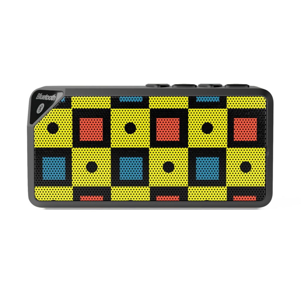 Retro Geometric Portable Bluetooth Speaker - Bold Yellow Pink Blue Wireless Speaker - Mid-Century Modern Aesthetic Tech Decor - 3W Mini Sound Box with 10m Range & Aux Input