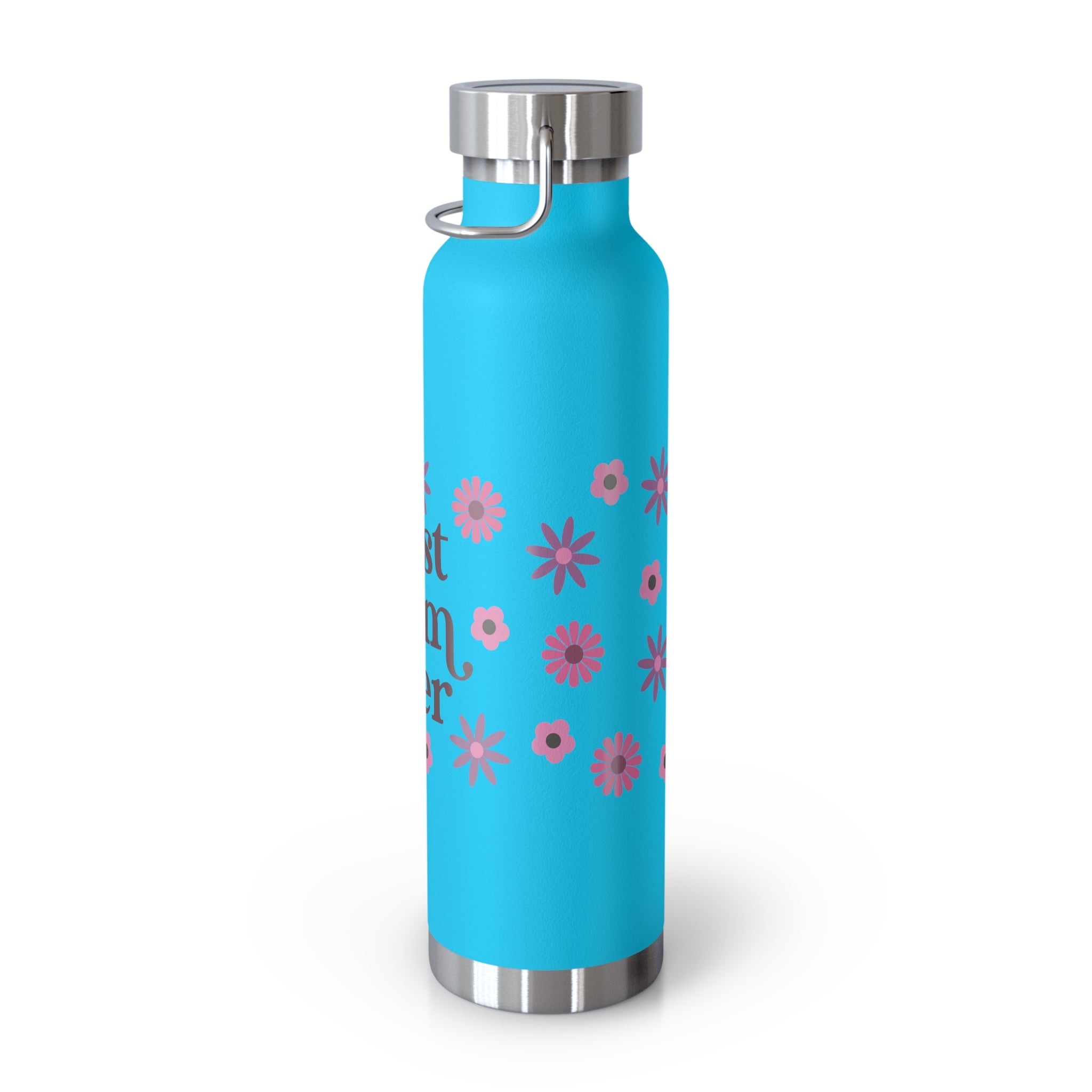 Best Mom Ever Floral 22oz Copper Vacuum Insulated Bottle - Matte White Stainless Steel Water Bottle with Spill-Proof Loop Lid - Mother's Day Gift - Pink Flower Aesthetic Mom Bottle